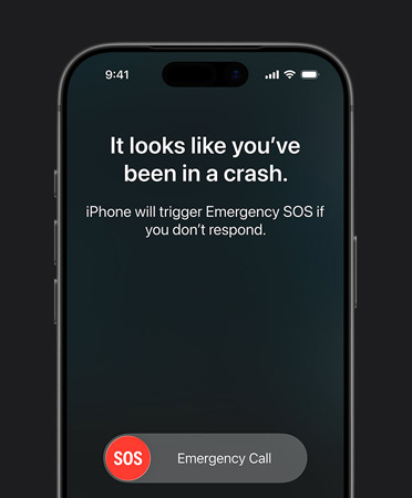 iPhone 17 Pro, etupuoli, pyöristetyt kulmat, kolarintunnistusominaisuus käytössä
