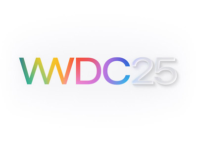 WWDC25-teksti sateenkaaren väreissä