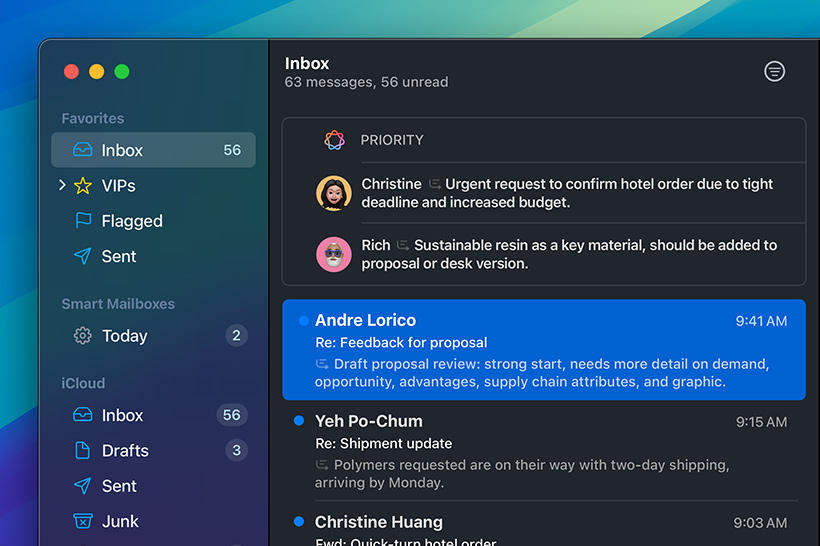 Λειτουργία Μηνύματα Προτεραιότητας του Apple Intelligence στο app Mail