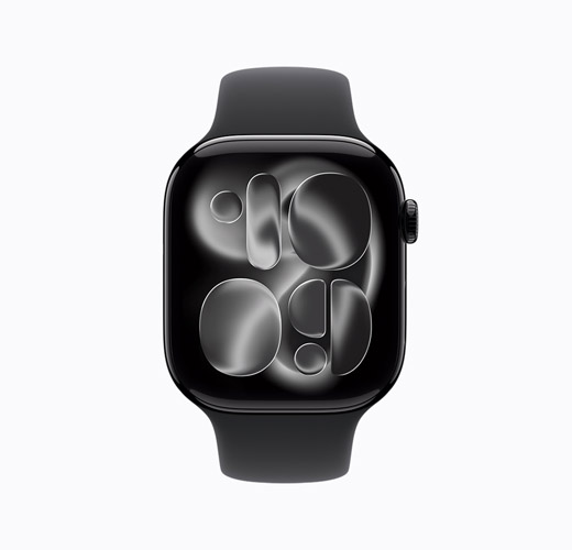 Apple Watch Series 11, 제트 블랙 알루미늄 색상, 옆면 외관