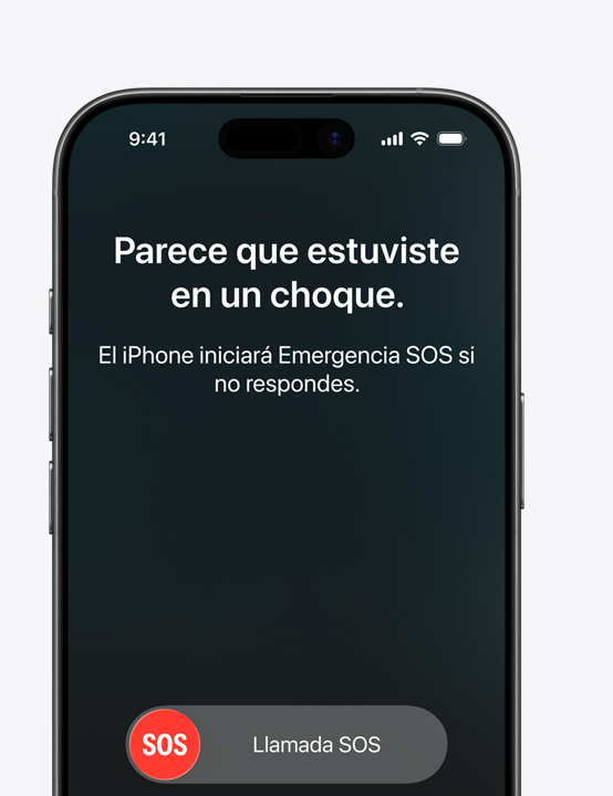 Pantalla de un iPhone que muestra Detección de Choques en uso