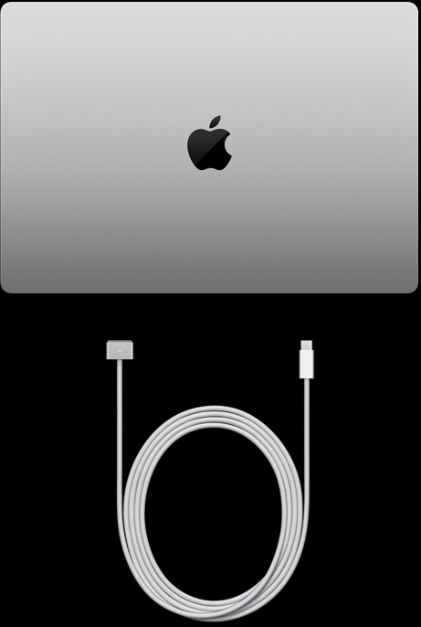 16 colių „MacBook Pro“, „USB‑C to MagSafe 3“ laidas ir 140 W USB‑C maitinimo adapteris
