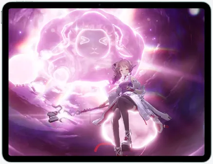 iPad Air 的機身正面，展示動作遊戲《明日方舟：終末地》的遊戲畫面