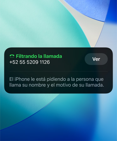 La app Teléfono muestra la funcionalidad Revisión de Llamadas en uso