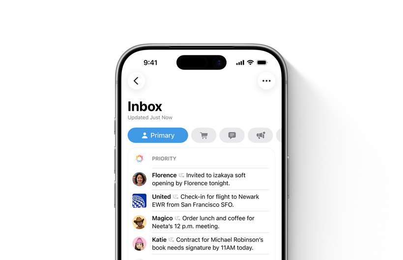 iPhone shows inbox in Mail app with important messages at the top