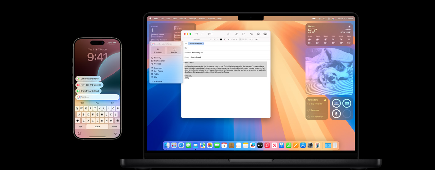 En iPhone og en Mac med Apple Intelligence.