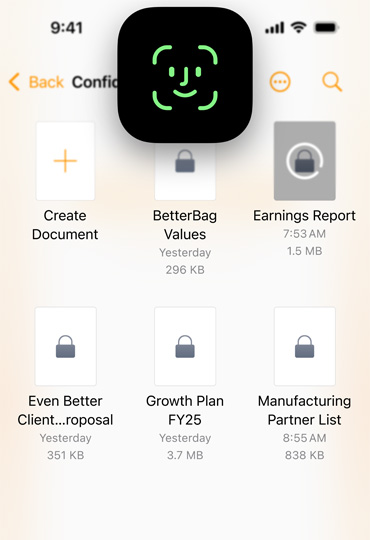 iPhone 螢幕顯示 Pages，前面有 Face ID 圖標，示範如何安全地解鎖裝置。