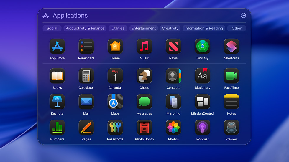 Various app icons on macOS Tahoe displayed in a grid format.