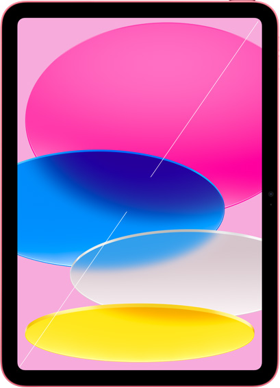 iPad with colorful wallpaper, showing display size