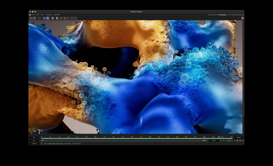 MacBook Pro screen showing a bubble animation created using Cinema 4D