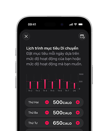 Detailed daily Move goal schedule displayed on an iPhone 17